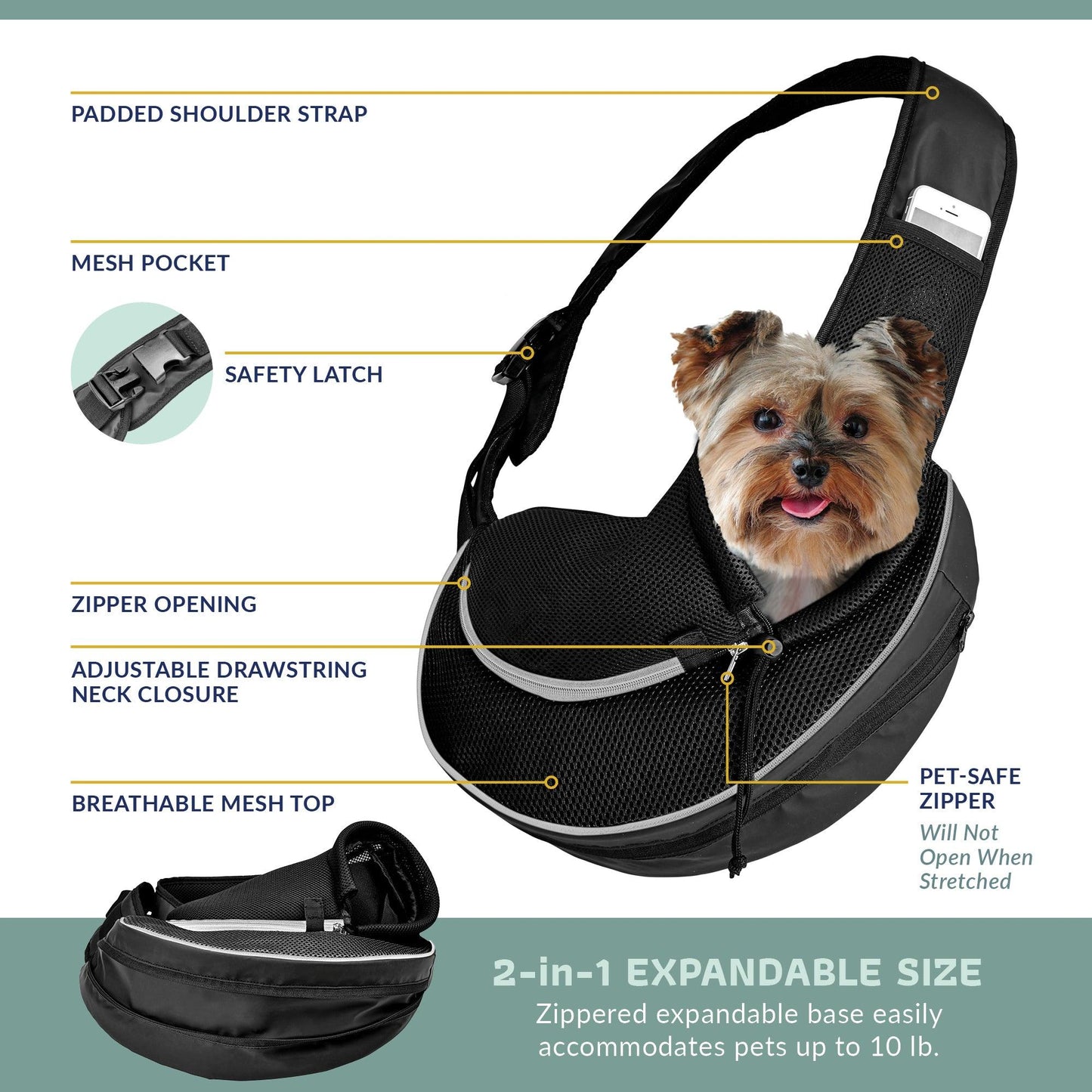 Expandable Sling Bag - Front Shoulder Pet Carrier